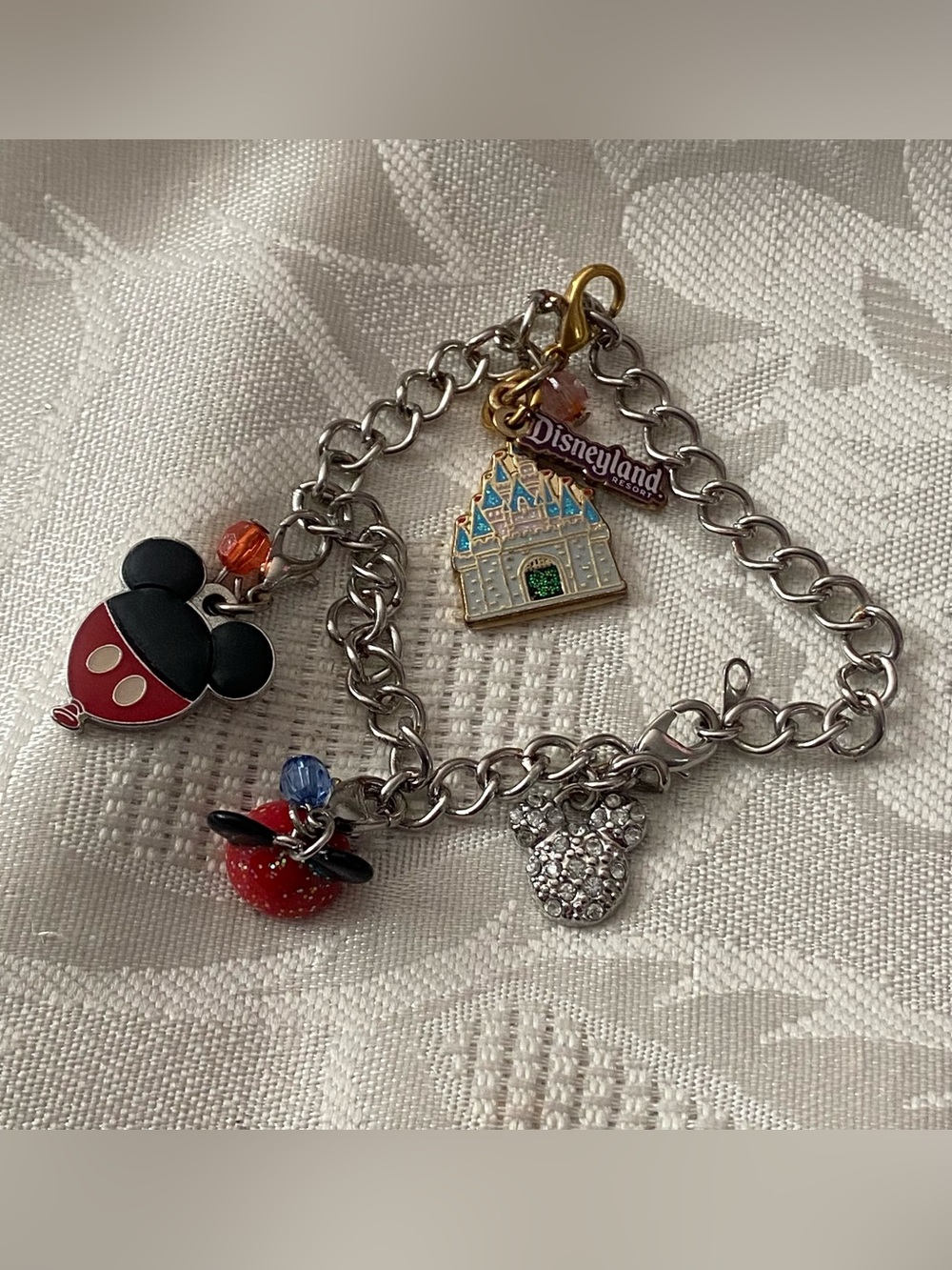 Vtg Disney Charm Bracelet 7.5” Mickey Mouse Head Icon Castle Disneyland Hat Ears